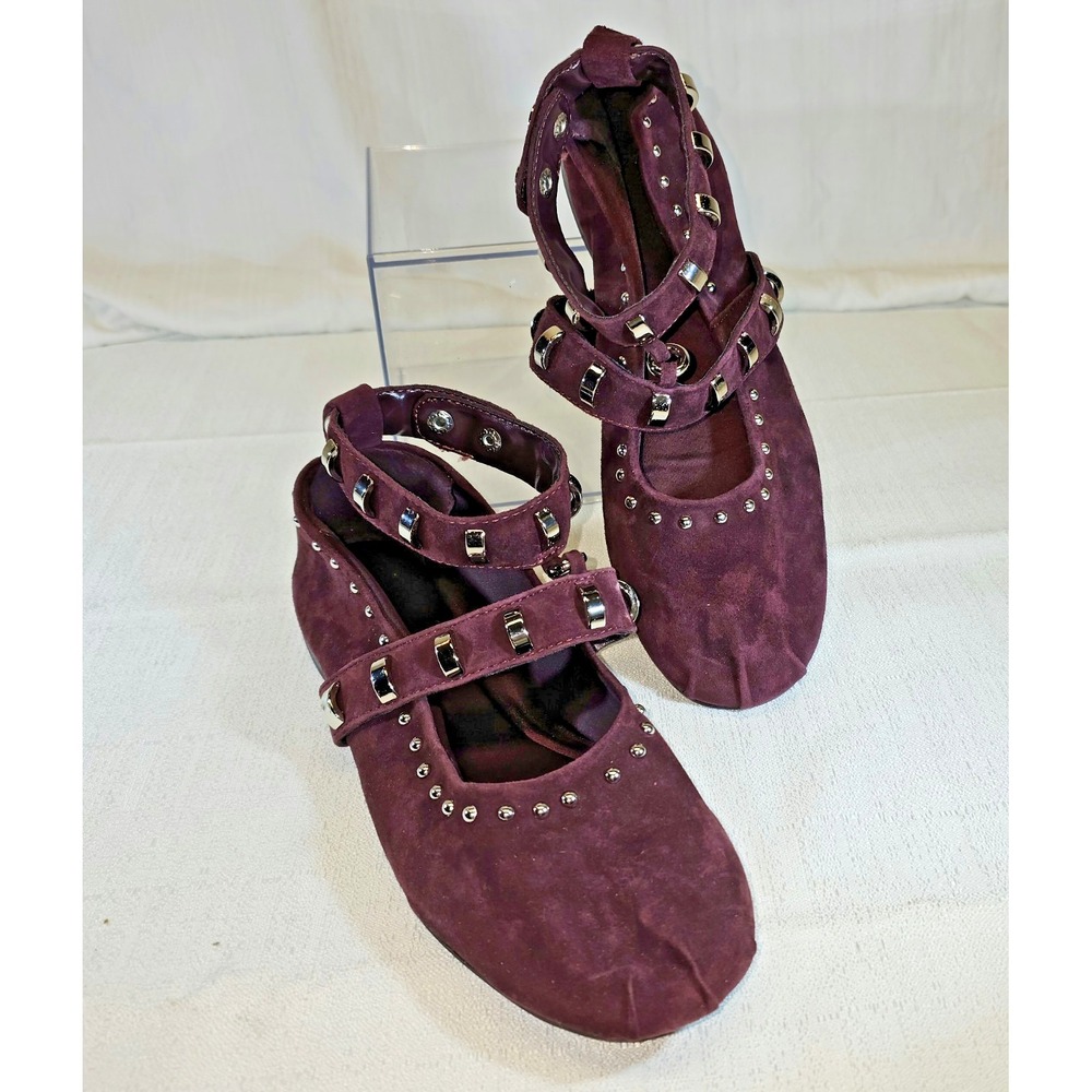 Zara Plum Suede Studded Ballerina Flat SZ 7.5 UltraSoft Y2K BOHO Fairy Romantasy